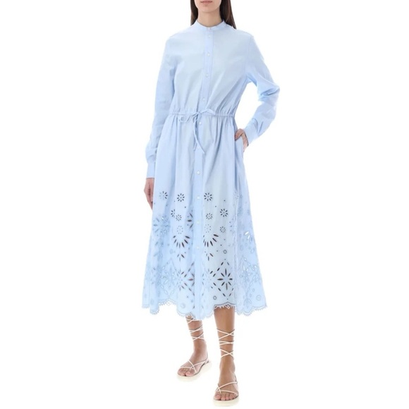 NWT Polo Ralph Lauren Blue Eyelet Embroidered Cotton Shirt Dress Size 14 Coastal - Picture 1 of 16